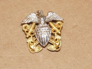 H H Sterling Silver & Gold Filled Us Navy Eagle Shield Anchor Medal Or Lapel Pin