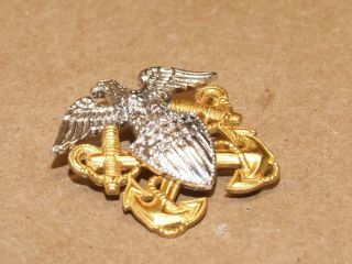 H H Sterling Silver & Gold Filled US Navy Eagle Shield Anchor Medal or Lapel Pin 2