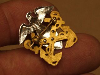 H H Sterling Silver & Gold Filled US Navy Eagle Shield Anchor Medal or Lapel Pin 3