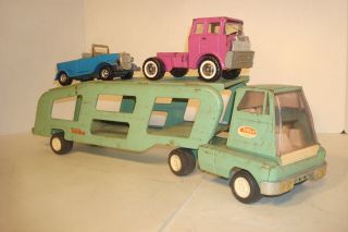 Vintage Tonka Green Car Carrier Pickup Delivery Truck Plus 1 Car &1 Truck Parts