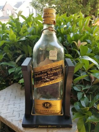 Vintage Johnnie Walker Black Label Bottle Wood Swing Cradle Stand Scotch Whiskey