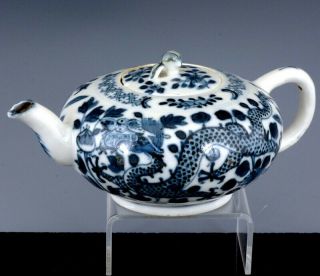 Fine 19thc Chinese Blue & White Dragon Figural Porcelain Wine Pot Teapot