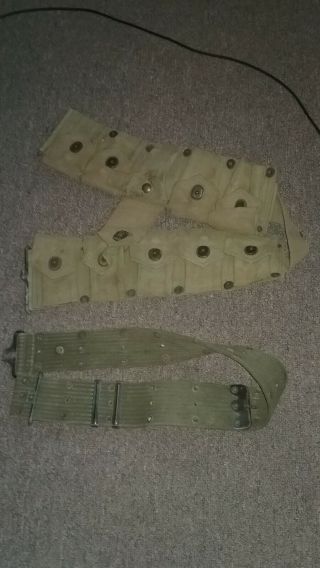 Vintage Ww2 Us Military M1 Garand 10 Pocket Ammo Clip Belt & Web Belt Army?