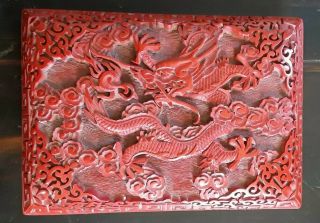 Vintage Chinese Red Cinnabar Lacquer Dragon Trinket Hinged Box