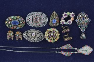 10 X Vintage Czech Filigree Jewellery Inc.  Earrings,  Brooches,  Necklace