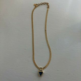 Vintage Christian Dior Signed Gold Tone w/Blue Stone Necklace 2