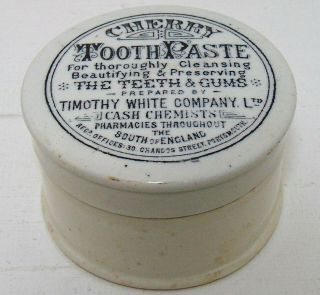Earlier Type Cherry Tooth Paste Pot Lid & Base From Timothy White C1900 