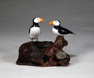 Puffin Pair Version Direct From John Perry 4in Tall Sculpture Signed
