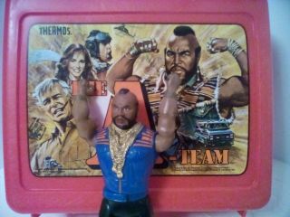 Vintage 1983 A Team,  Red Plastic Lunch Box With 61/2 " Mr T.  Action Figure,