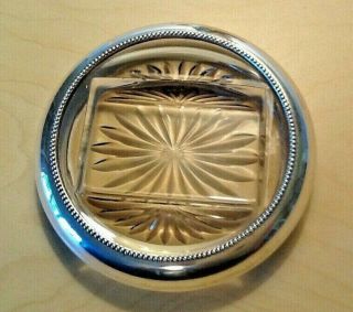 Vintage Frank M Whiting & Co Sterling Silver Crystal Ashtray Coaster 5.  5 " Dia.