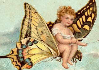 Cherub Riding Butterfly Happy Year 1880 