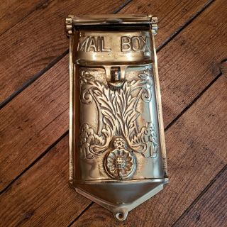 Vintage Solid Brass Standard Mailbox Wall Mount Heavy Victorian Style Ornate