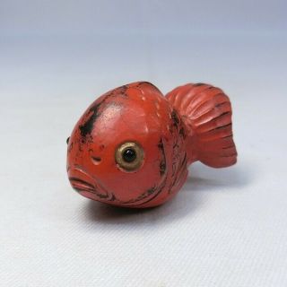 D237: Japanese Old Wooden Netsuke Of Very Rare Image Of Goldfish.