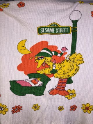 Vintage Sesame Street Big Bird Thermal Baby Crib Blanket Satin Edge 34.  5” X 45”