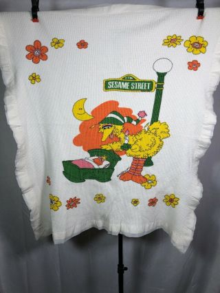 Vintage Sesame Street Big Bird Thermal Baby Crib Blanket Satin Edge 34.  5” x 45” 2
