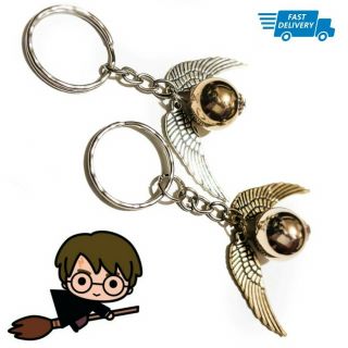 Harry Potter Keychain Golden Snitch Silver Double Angel Wings Gift Boy Girl Ring