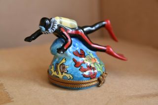Vintage Limoges French Figural Trinket Box – Scuba Diver (full Body)
