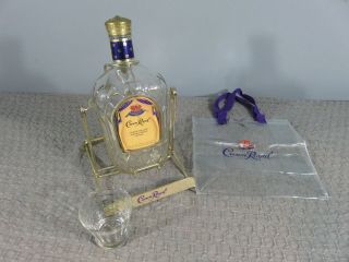 Vintage Crown Royal Liquor Bar Bottle Cradle/ Pourer 1.  75 Liter Bottle,  W/glass