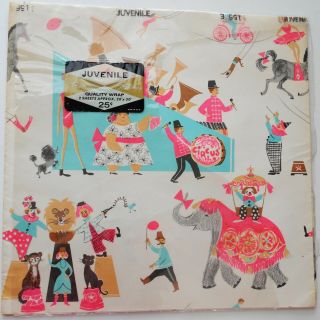 Nos Vintage Juvenile Gift Wrap Paper American Greetings Circus Hot Pink & Aqua