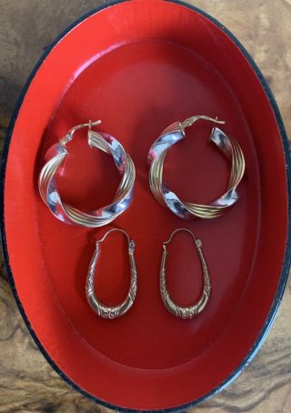Two Pairs Of Vintage 9ct Gold Hooped Earrings - Never Worn