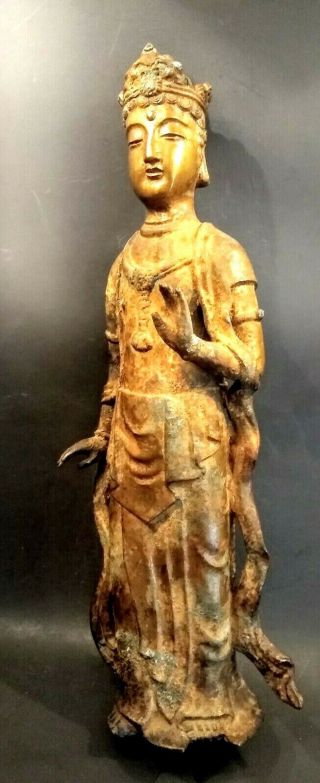 Tall Iron Gilded Kwan Yin Figure - China - Late Qing Dynasty