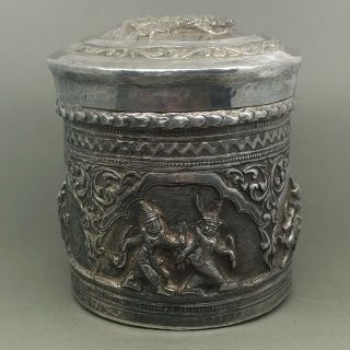 Very Fine Antique Burmese Indian Solid Silver Tea Caddy C1880 - 150.  8g