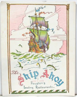 Colorful Menu From The Ship Ahoy Restaurant In Houston Texas 1950s