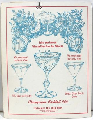 Colorful Menu from the Ship Ahoy Restaurant in Houston Texas 1950s 3