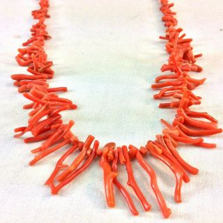 Vintage Natural Red Branch Coral Necklace 21 " Italian 100 Organic & Authentic