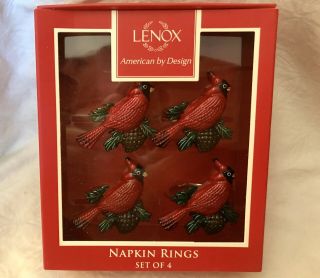Lenox Holiday Christmas Red Cardinal Bird Napkin Rings Multiple Boxes Set Of 4