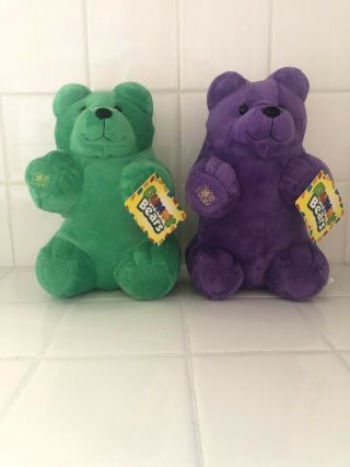 Two Gummy Bear Candy Plush Green And Purple Street Players Holding Corp Nwt