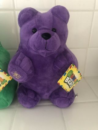 Two Gummy Bear Candy Plush Green and Purple Street Players Holding Corp NWT 3