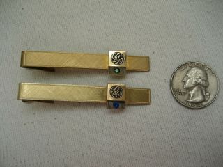2 Ge General Electric Tie Clip Clasps - Blue & Green Stones In 10k Gold