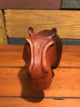 Vintage Hippopotamus Hand Carved Wood Figurine Folk Art Deco