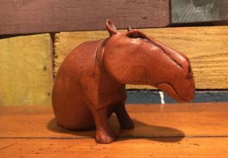 Vintage Hippopotamus Hand Carved Wood Figurine Folk Art Deco 2