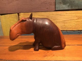 Vintage Hippopotamus Hand Carved Wood Figurine Folk Art Deco 3