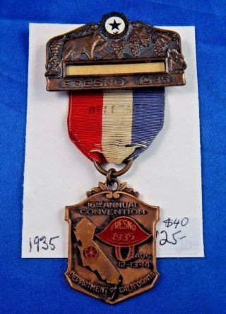 1935 American Legion 16th Annual Convention Fresno Pin Pinback Medal