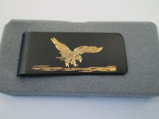 Vtg 1987 Eagle Scout Money Clip Black Gold Etching Boy Scouts Bsa