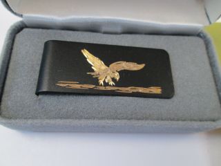 VTG 1987 Eagle Scout Money Clip Black Gold Etching Boy Scouts BSA 2