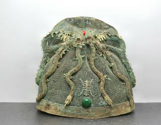 Extremely Rare Antique Chinese Heavily Gilded Spun Metal Court Official Hat