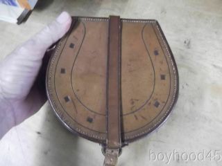Vintage English Leather Horseshoe Box