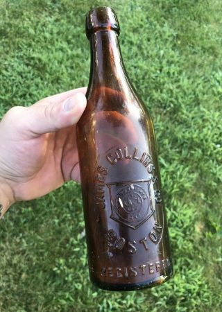 1890 James Collins & Co Amber Beer Bottle Blob Top Boston,  Mass Dug