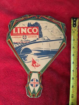 Vintage Linco Motor Oil Gasoline Gas Advertising Hand Fan Sign Hot Rod Graphics
