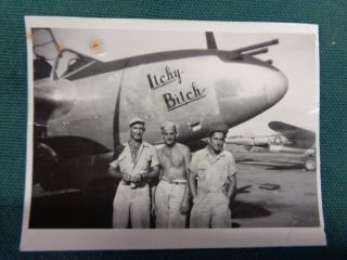 Ww2 Us Aaf P - 38 Fighter Plane Nose Art Photo Itchy Bitch
