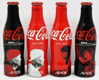 Full 2015 Set Of 4 Dj Avicii Aluminum Coca Cola & Coke Zero Bottles France