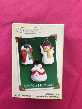 Hallmark Keepsake Ornament 2005 See No Humbug Miniature Set Of 3 Snowmen