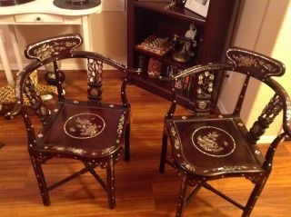Chinese Mother Of Pearl Corner Chairs