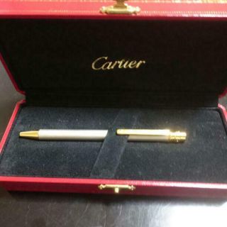 Cartier Ballpoint Pen Santos De Cartier Authentic Silver Gold Simple Design Box
