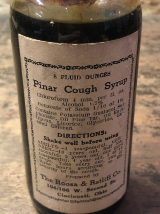 Vintage Pinar Cough Syrup Bottle 8oz Old 2