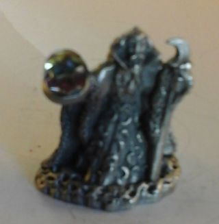 Vtg Wapw U.  K.  3573 Mini Pewter Figure Moon Wizard W/ Crystal Ball - Myth & Magic